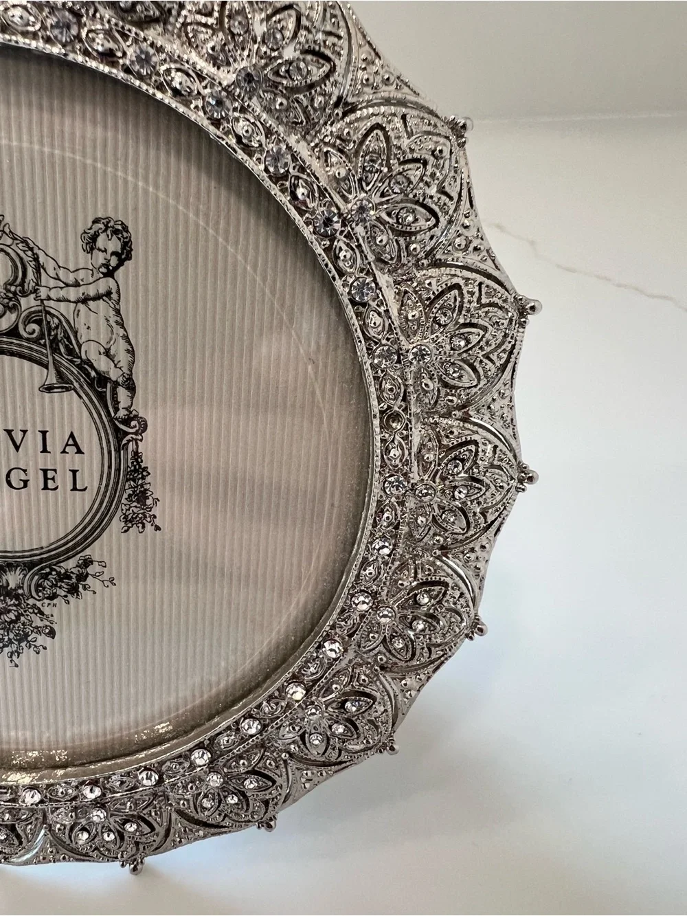 Olivia Riegel Ornate Silver and Rhinestone Round Picture Frame